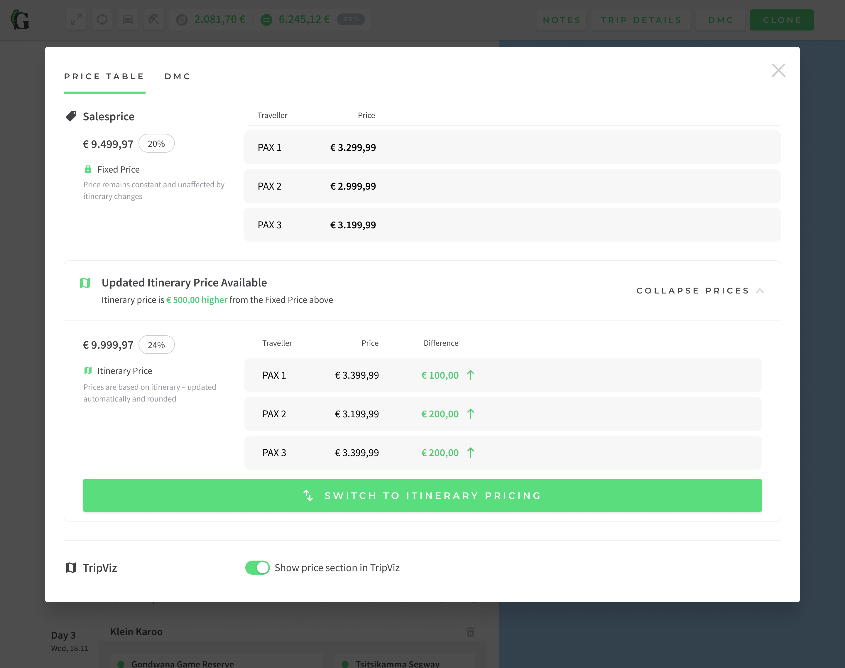 Pricing page with automated calculator