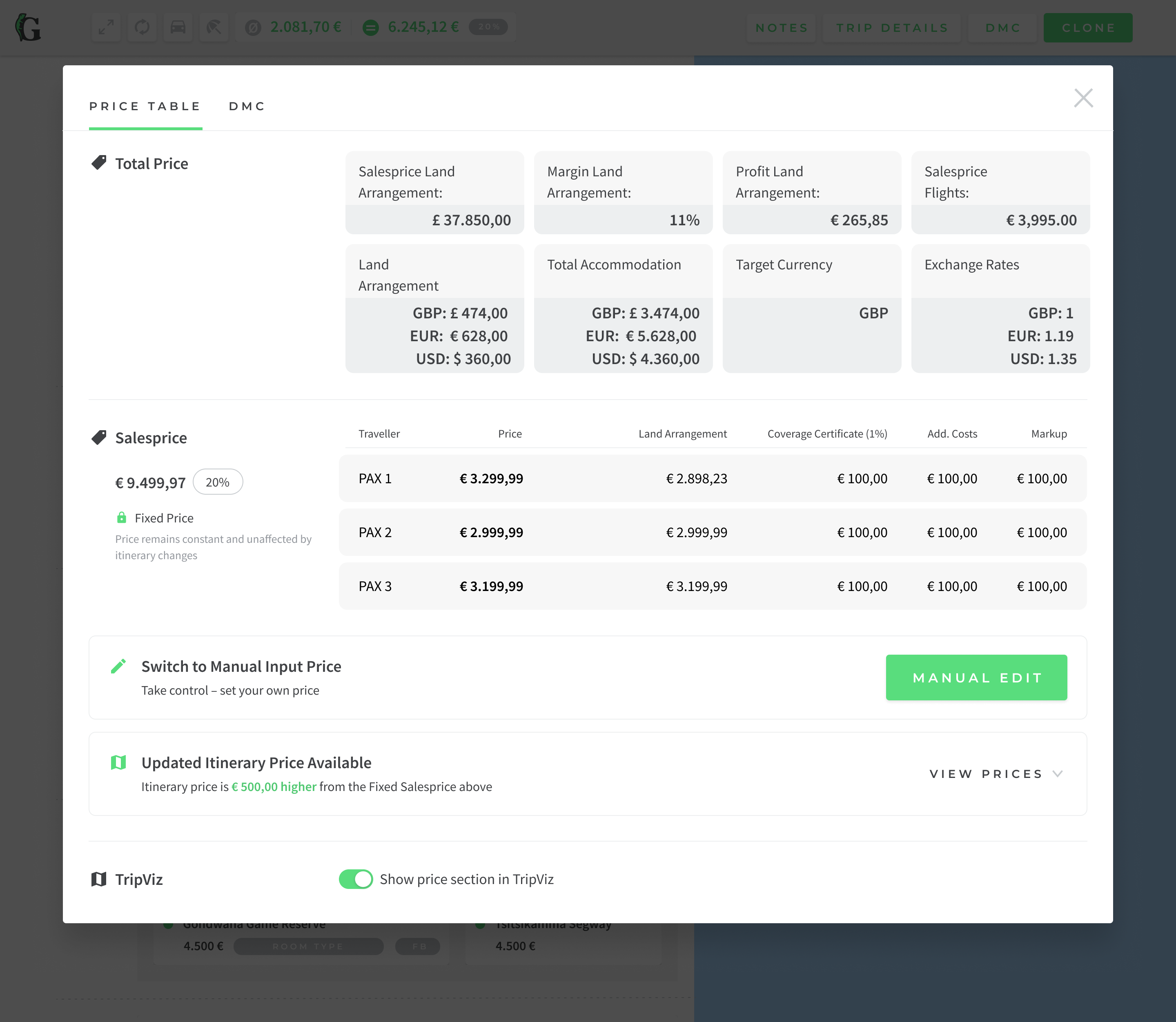 Pricing page a-la-carte