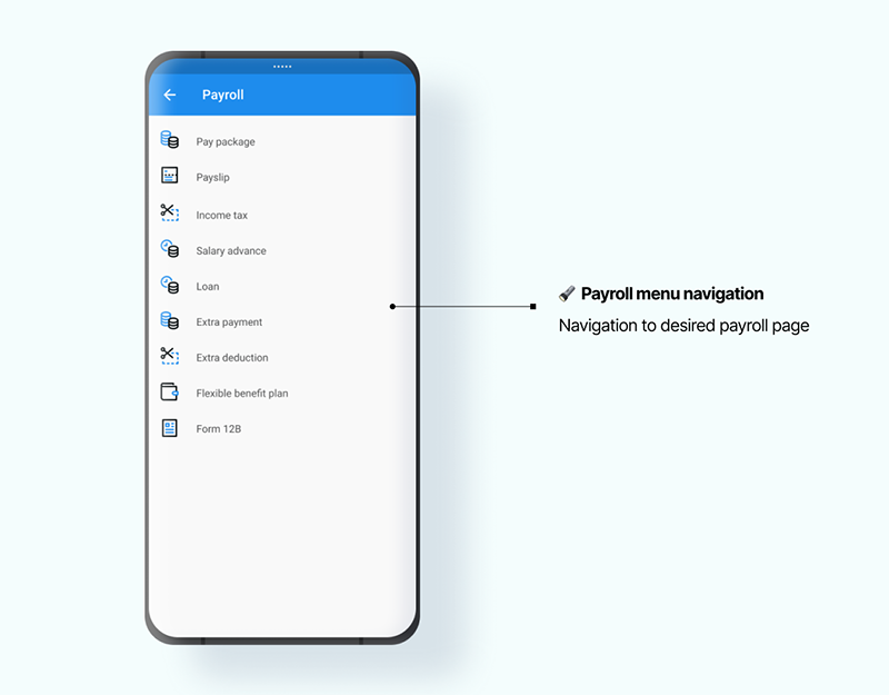 Payroll mobile navigation, concept design