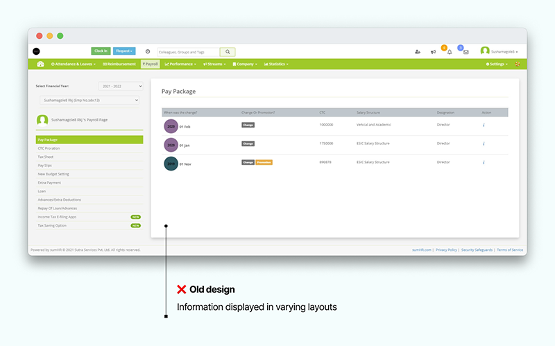 Information displayed in varying layouts