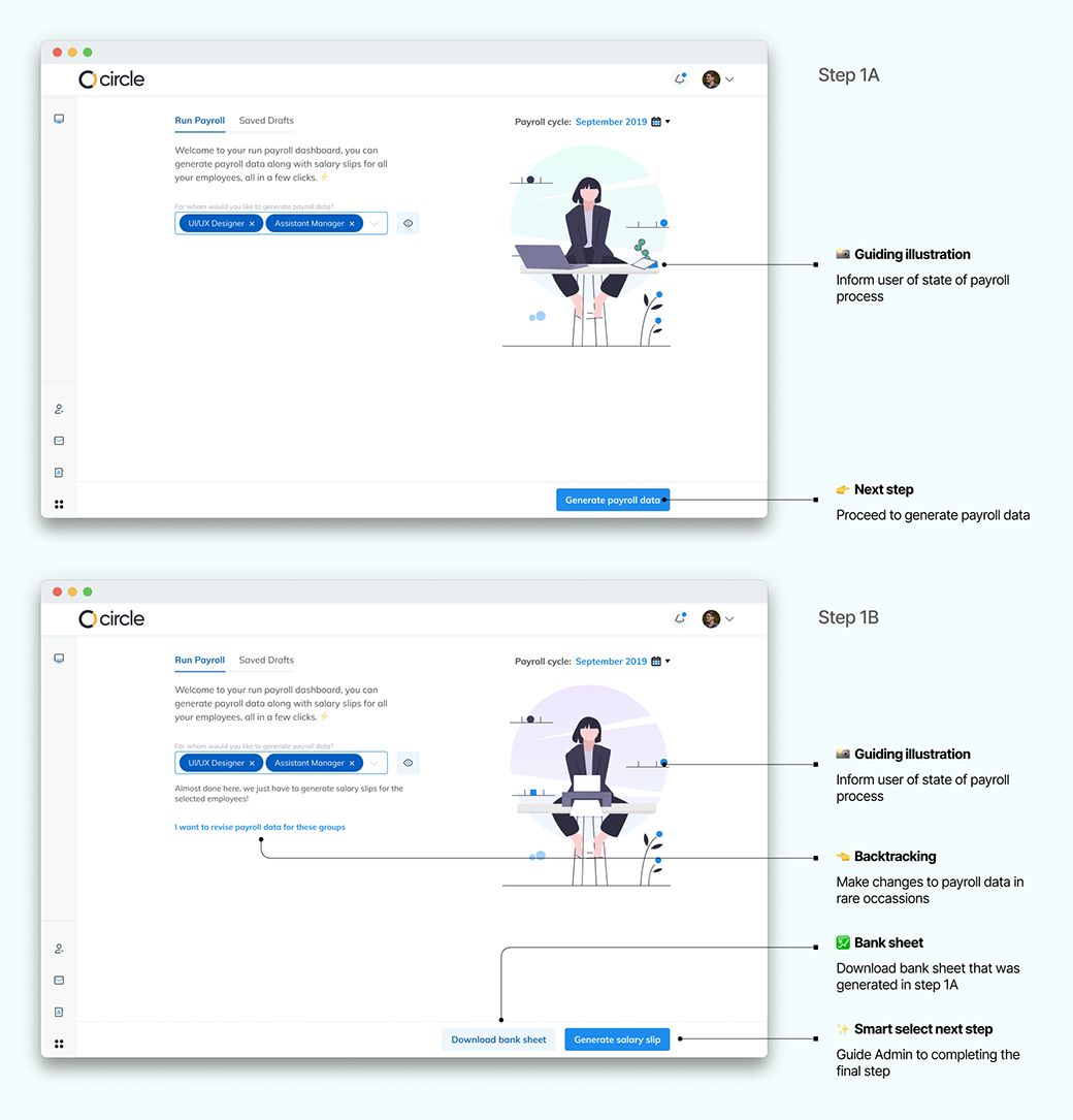 Run payroll smart step selection, concept design