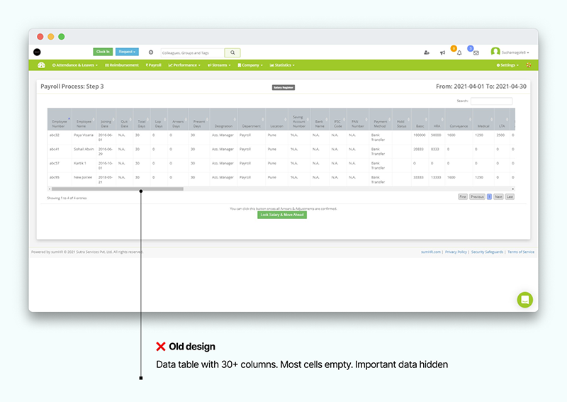 Data table with 30+ columns