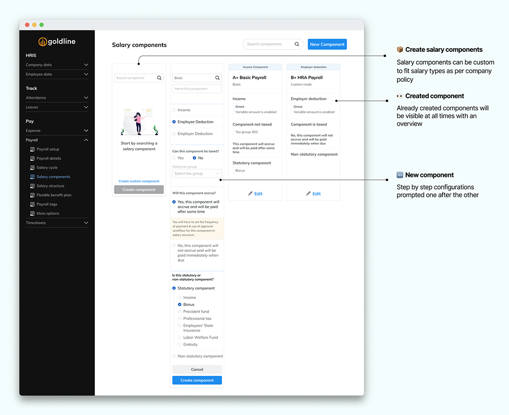 Creating custom salary components, concept design