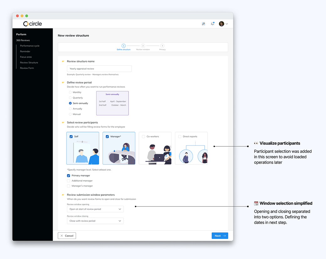 Review structure setup, concept design