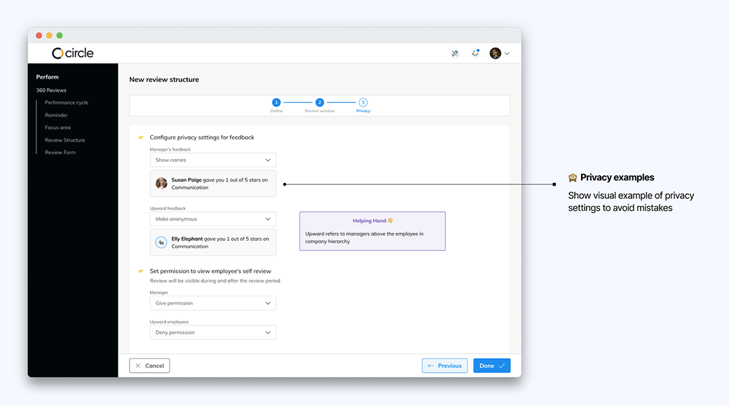 Privacy settings, concept design